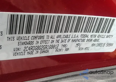 2016 Dodge Grand Caravan Se z USA, uszkodzony, nr VIN 2C4RDGBG2GR168012
